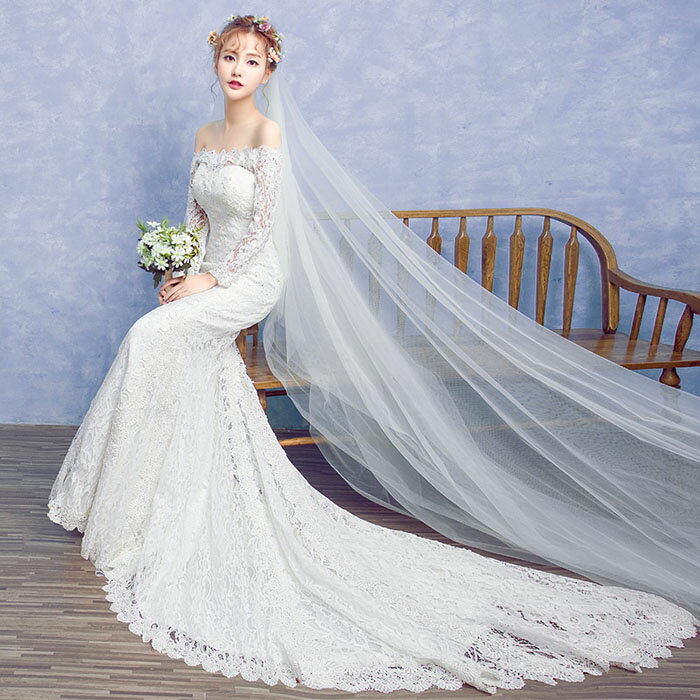 マーメイドドレス マーメイドラインドレス オフショルダー 長袖 ウェディングドレス 花嫁 結婚式 マーメードライン ウエディングドレス ロングドレス 二次会ドレス ブライダル 披露宴 前撮り 海外挙式 エレガント 細身 小さいサイズ セクシー オーダーメイド可能