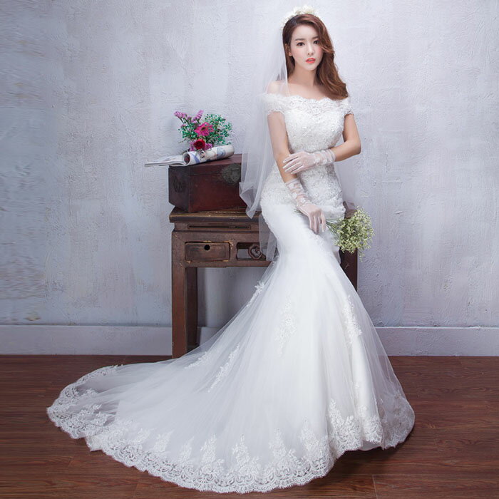 ウェディングドレス 二次会ドレス 結婚式 花嫁 マーメードライン レース オフショルダー ウエディングドレス ブライダル 披露宴 半袖 オフショルダー 編み上げ 上品 前撮り 海外挙式 エレガント 細身 小さいサイズ セクシー オーダーメイド可能 ミートスウィート