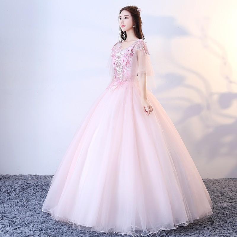 カラードレス 袖あり ウエディングドレス 結婚式 安い ロングドレス 演奏会 プリンセスラインドレス 二次会 ステージ衣装 ウェディングドレス パーティードレス ピンク 発表会 イブニングドレス 披露宴 コンサート 花嫁 カクテルドレス 前撮り 後撮り ブライダル フォーマル