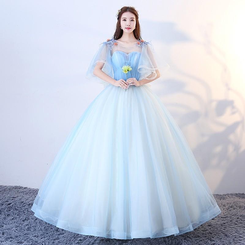 カラードレス 袖あり ウエディングドレス 結婚式 安い ロングドレス 演奏会 プリンセスラインドレス 二次会 ステージ衣装 ウェディングドレス パーティードレス 青 発表会 イブニングドレス 披露宴 コンサート 花嫁 カクテルドレス 前撮り 後撮り ブライダル フォーマル