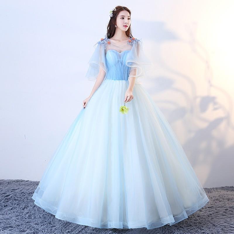 カラードレス 袖あり ウエディングドレス 結婚式 安い ロングドレス 演奏会 プリンセスラインドレス 二次会 ステージ衣装 ウェディングドレス パーティードレス 青 発表会 イブニングドレス 披露宴 コンサート 花嫁 カクテルドレス 前撮り 後撮り ブライダル フォーマル