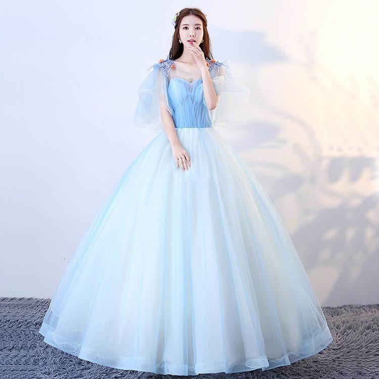 カラードレス 袖あり ウエディングドレス 結婚式 安い ロングドレス 演奏会 プリンセスラインドレス 二次会 ステージ衣装 ウェディングドレス パーティードレス 青 発表会 イブニングドレス 披露宴 コンサート 花嫁 カクテルドレス 前撮り 後撮り ブライダル フォーマル