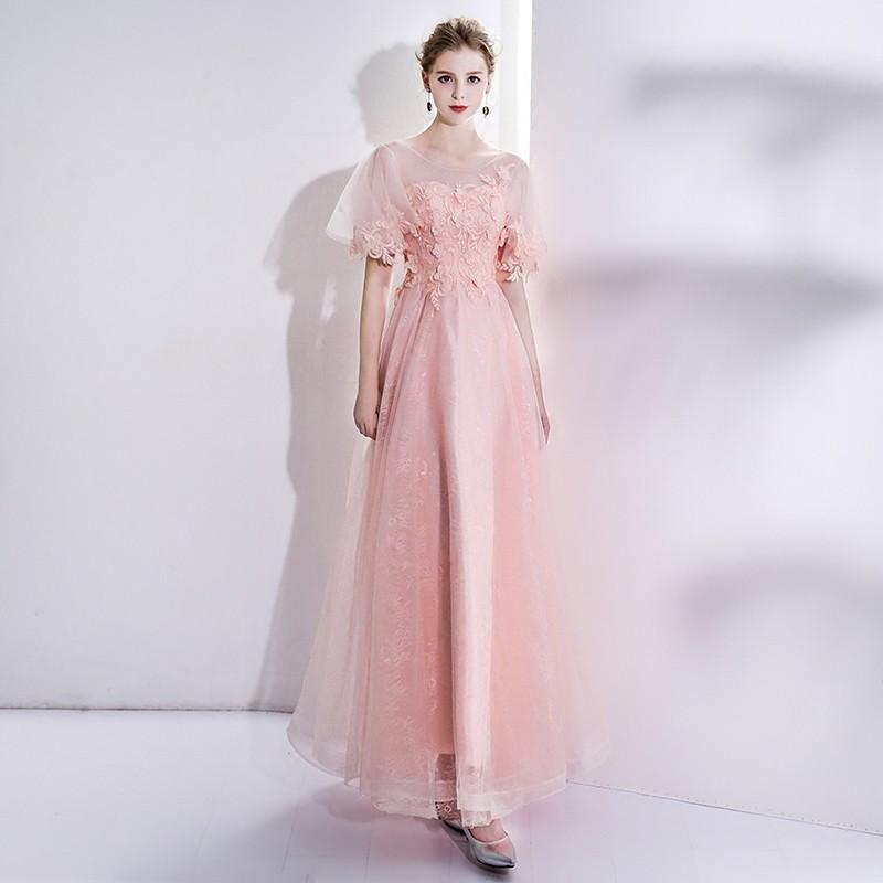ウェディングドレス ウエディングドレス カラードレス ピンク 半袖 パーティードレス 結婚式 フォーマル イブニング…