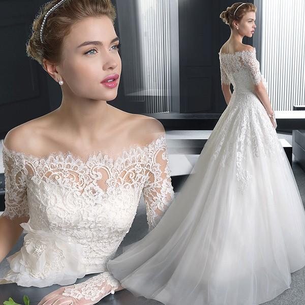 ウエディングドレス Aラインドレス 結婚式 ロング 花嫁ドレス 長袖 パーティードレス 二次会ドレス 披露宴 ウェディングドレス エンパイア レース 大きいサイズ 披露宴 前撮り ブライダルドレス 海外挙式 オーダーメイド オフホワイト 5号 7号 9号 11号 13号 15号 17号