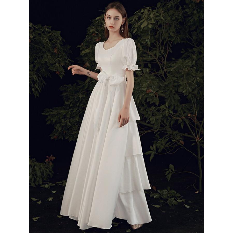 【P5倍★BLACK FRIDAY限定】ウエディングドレス 結婚式 ウェディングドレス オフホワイト 花嫁 二次会ドレス ロングドレス ブライダル 披露宴 海外挙式 前撮り Aラインドレス 半袖 サテン フリル 披露宴 前撮り ブライダルドレス 海外挙式 オーダーメイド オフホワイト