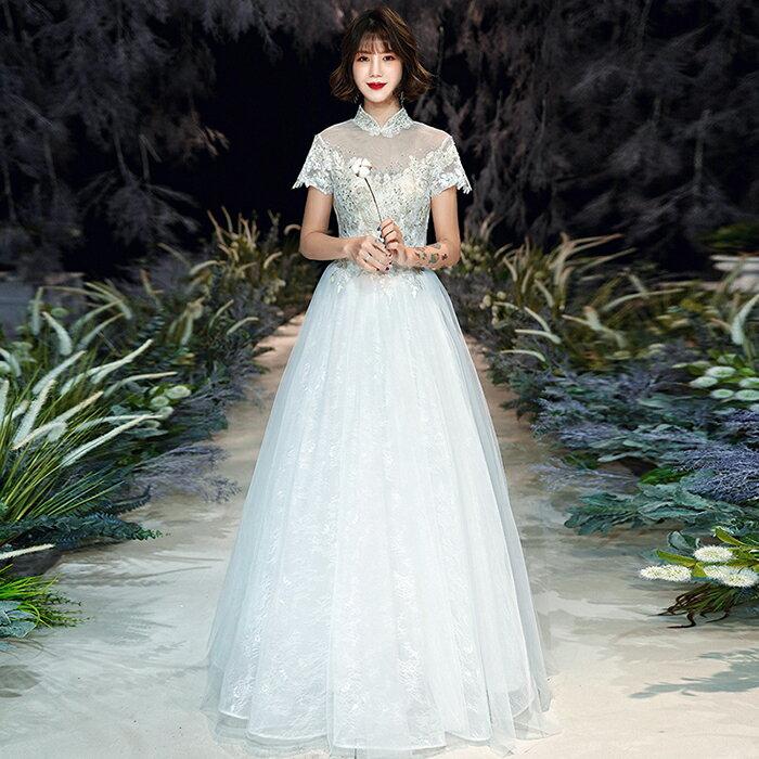 ウエディングドレス 結婚式 ウェディングドレス ファスナー 花嫁 二次会ドレス ロングドレス ブライダル 披露宴 海外挙式 前撮り Aラインドレス 半袖 レース 立ち襟 披露宴 前撮り ブライダルドレス 海外挙式 オーダーメイド オフホワイト 5号 7号 9号 11号 13号 15号 17号