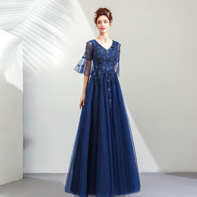 ウェディングドレス ウエディングドレス ロングドレス 袖あり カラードレス 青 パーティードレス 演奏会 結婚式 イブニングドレス 安い フォーマル 二次会ドレス 花嫁 カクテルドレス コンサート 発表会 披露宴 前撮り 後撮り ウェディングカラードレス ブライダル