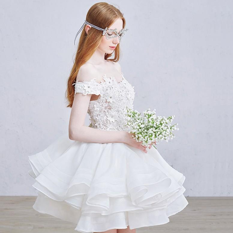 ミニドレス 白 安い 結婚式 二次会 ウェディングミニドレス 花嫁 ウェディングドレス 披露宴 プリンセス パーティードレス ミニ 発表会 コンサート 演奏会