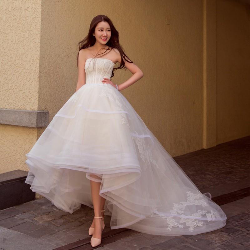 ウエディングドレス ロングドレス 安い トレーンドレス 前ミニ ウェディングドレス 結婚式 二次会 aライン ブライダル 花嫁 パーティードレス 発表会 披露宴