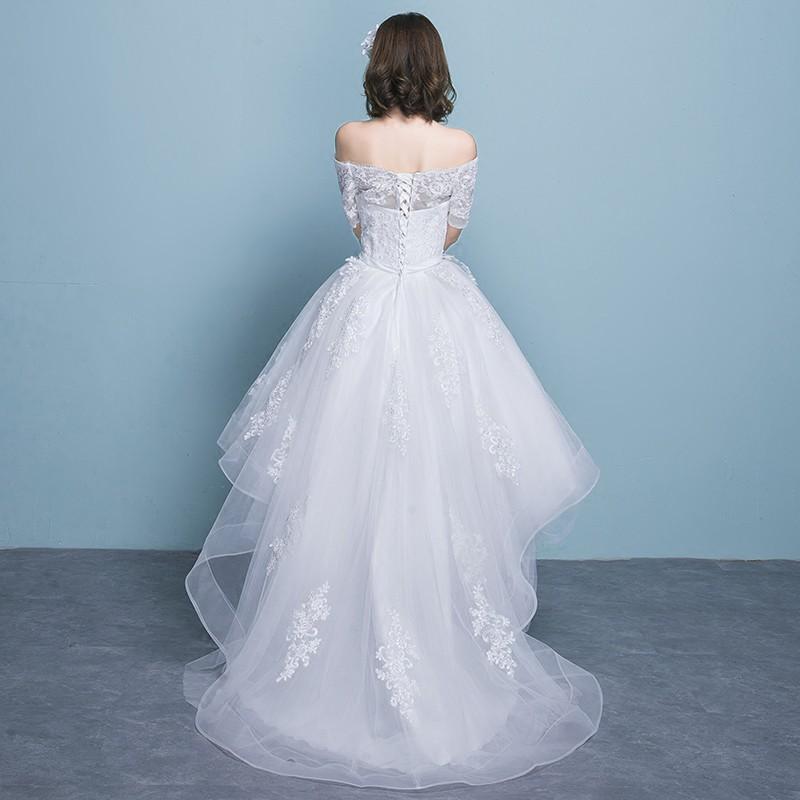 ウェディングドレス ロングドレス 半袖 安い エンパイア トレーンドレス 前ミニ ウエディングドレス 結婚式 パーティー 花嫁 二次会 ブライダル 大きいサイズ