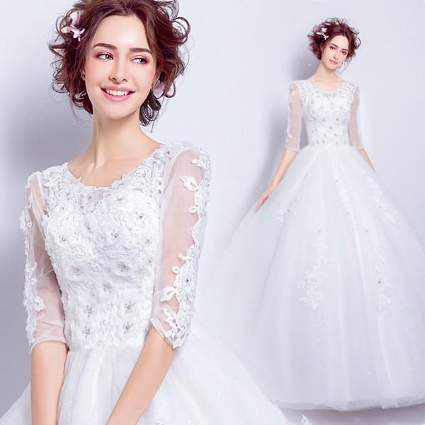 ウエディングドレス 袖あり 二次会ドレス ウェディングドレス 秋冬 結婚式 プリンセスラインドレス エンパイア 花嫁 披露宴 ロングドレス ブライダル 大きいサイズ 前撮り 海外挙式 エレガント ボリューム 姫風 ゴージャス 可愛い お姫様 上品 優雅 セミオーダー
