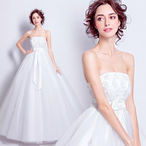 ウエディングドレス 結婚式 二次会ドレス ウェディングドレス プリンセスラインドレス エンパイア 花嫁 披露宴 ロングドレス ブライダル 白 オフホワイト サッシュベルト 大きいサイズ 前撮り 海外挙式 エレガント ボリューム 姫風 ゴージャス 可愛い 上品 優雅 セミオーダー
