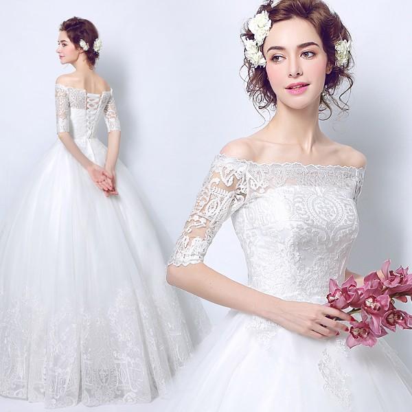 ウエディングドレス 袖あり 二次会ドレス ウェディングドレス 秋冬 結婚式 プリンセスラインドレス エンパイア 花嫁 白 オフホワイト 披露宴 ロングドレス ブライダル 大きいサイズ 前撮り 海外挙式 エレガント ボリューム 姫風 ゴージャス 可愛い 上品 優雅 セミオーダー