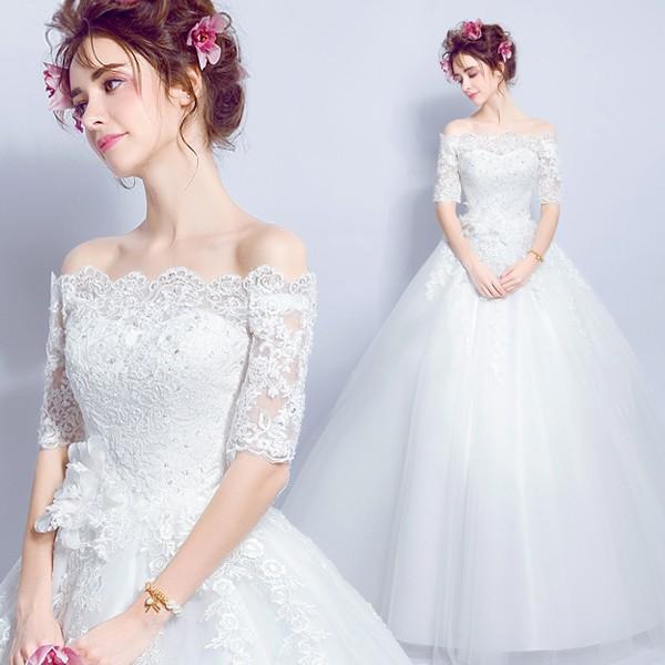 ウエディングドレス 半袖 エンパイア 二次会ドレス ウェディングドレス プリンセスラインドレス 花嫁 結婚式 白 オフホワイト 披露宴 ロングドレス ブライダル 姫系 大きいサイズ 前撮り 海外挙式 エレガント ボリューム 姫風 ゴージャス 可愛い 上品 優雅 セミオーダー