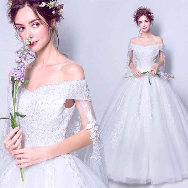 ウエディングドレス 半袖 二次会ドレス ウェディングドレス プリンセスラインドレス 夏 結婚式 エンパイア 花嫁 披露宴 ロングドレス ブライダル 大きいサイズ 前撮り 海外挙式 エレガント ボリューム 姫系 ゴージャス 可愛い お姫様 上品 優雅 セミオーダー ゲストハウス