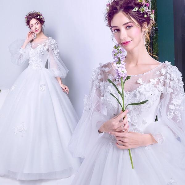 ウエディングドレス 長袖 二次会ドレス ウェディングドレス 結婚式 プリンセスラインドレス エンパイア 花嫁 披露宴 ロングドレス ブライダル 大きいサイズ 前撮り 海外挙式 エレガント ボリューム 姫系 ゴージャス 可愛い お姫様 上品 優雅 セミオーダー ゲストハウス