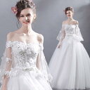 ウエディングドレス 二次会ドレス ウェディングドレス 結婚式 プリンセスラインドレス 長袖 エンパイア 花嫁 披露宴 ロングドレス ブライダル 白 オフホワイト サッシュベルト 前撮り 海外挙式 エレガント ボリューム ロマンチック 可愛い 上品 優雅 セミオーダー 華やか