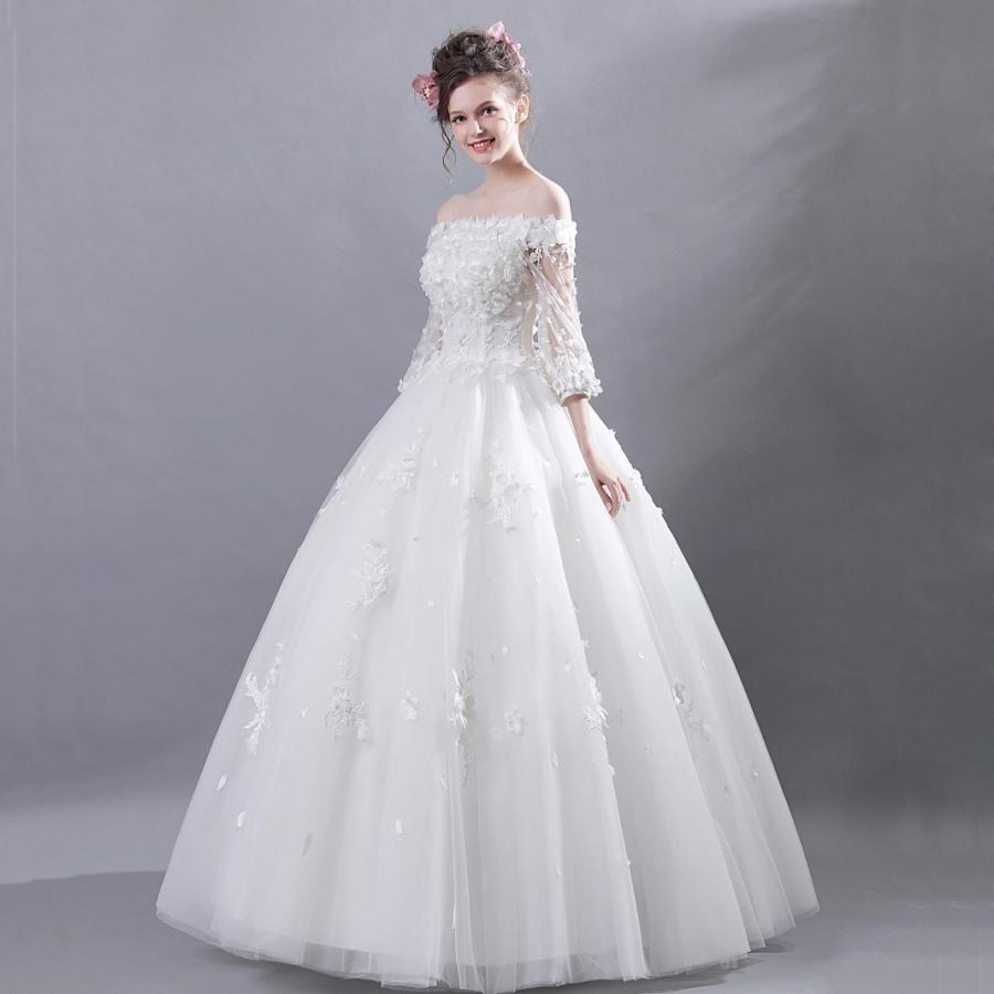ウエディングドレス 二次会ドレス ウェディングドレス エンパイア 長袖 結婚式 プリンセスラインドレス 花嫁 ロングドレス ブライダル 白 オフホワイト 秋冬 ワンショルダー 披露宴 前撮り 海外挙式 エレガント ボリューム プリンセスウェディングドレス 上品 セミオーダー