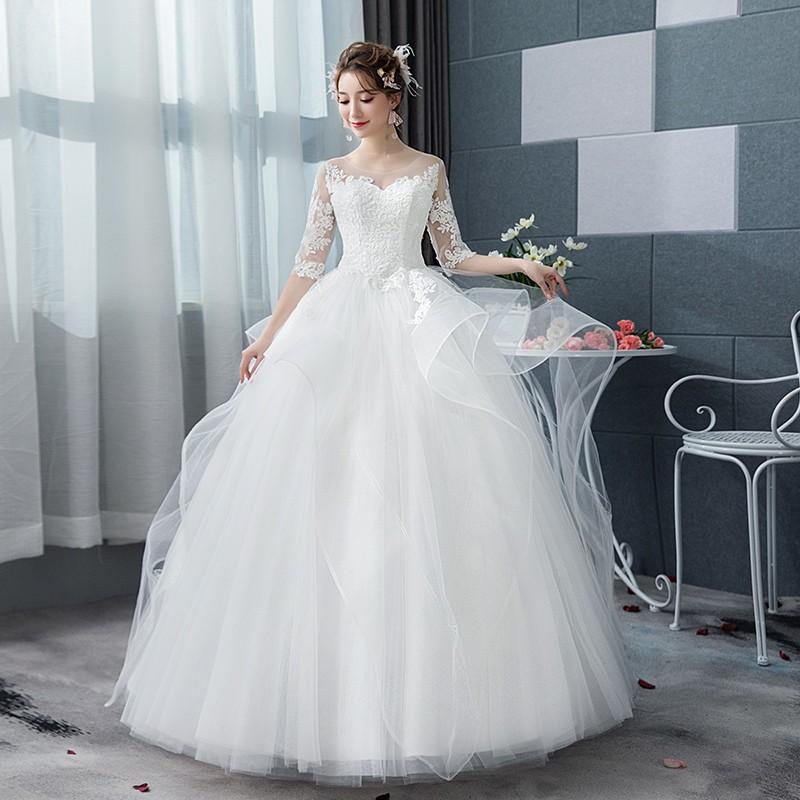 ウェディングドレス 袖あり 花嫁ドレス ブライダル 結婚式 エンパイア 二次会ドレス ロングドレス ウエディングドレス プリンセスラインドレス 白 オフホワイト 大きいサイズ 前撮り 海外挙式 エレガント ボリューム プリンセスラインウェディングドレス 上品 セミオーダー