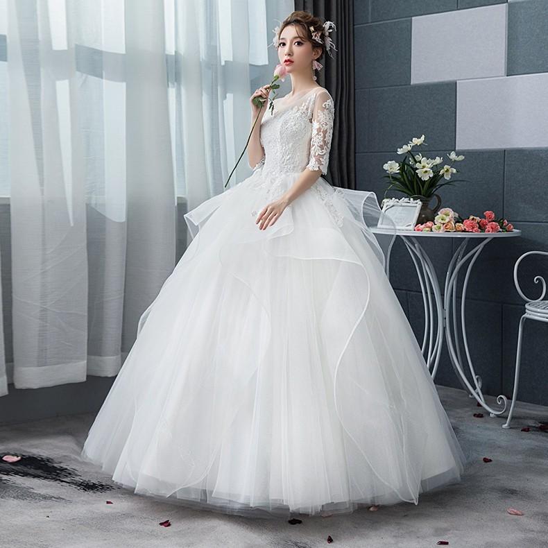 ウェディングドレス 袖あり 花嫁ドレス ブライダル 結婚式 エンパイア 二次会ドレス ロングドレス ウエディングドレス プリンセスラインドレス 白 オフホワイト 大きいサイズ 前撮り 海外挙式 エレガント ボリューム プリンセスラインウェディングドレス 上品 セミオーダー