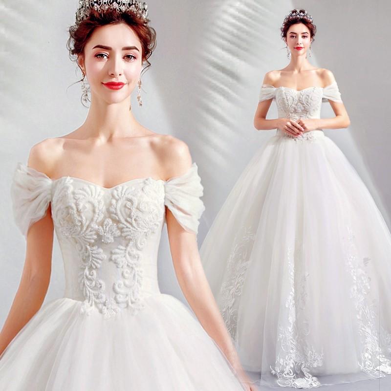 ウエディングドレス 袖あり ワンショルダー 結婚式 二次会ドレス プリンセスラインドレス エンパイア 花嫁 披露宴 ロングドレス ブライダル 姫系 大きいサイズ 前撮り 海外挙式 エレガント ボリューム プリンセスラインウェディングドレス 上品 セミオーダー ホテル挙式