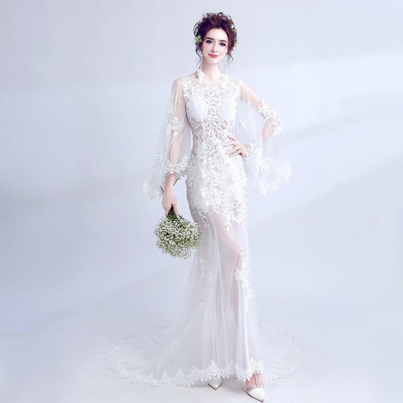 マーメイドドレス 二次会ドレス ロング 長袖 結婚式 ウェディングドレス マーメイドライン ウエディングドレス 花嫁 披露宴 パーティードレス 大きいサイズ 前撮り 海外挙式 エレガント 細身 小さいサイズ セクシー オーダーメイド可能 人魚の尾ドレス 上品 後撮り