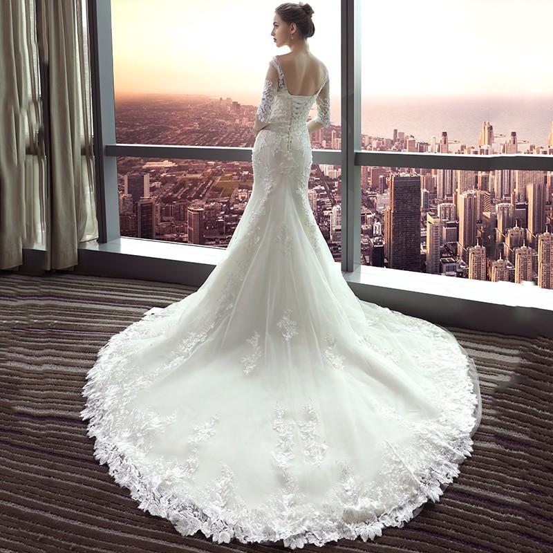 ウェディングドレス マーメイドライン 結婚式 ウエディングドレス 花嫁 長袖 ロングドレス 披露宴 マーメイドドレス マーメイドラインドレス 二次会ドレス ブライダル バックレス 前撮り 海外挙式 エレガント 細身 小さいサイズ セクシー オーダーメイド可能 上品
