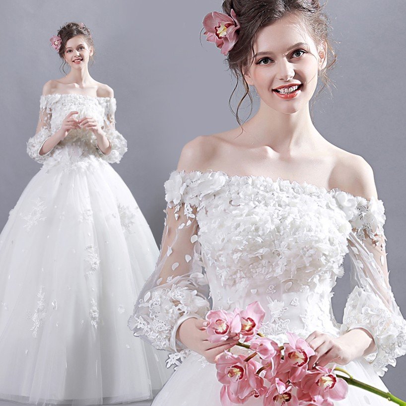 ウェディングドレス 花嫁 長袖 ウエディングドレス 格安 ブライダル レーススカート ウェディング 結婚式 プリンセスラインドレス 二次会ドレス パーティードレス 前撮り 海外挙式 エレガント ボリューム プリンセスラインウェディングドレス 上品 セミオーダー ホテル挙式