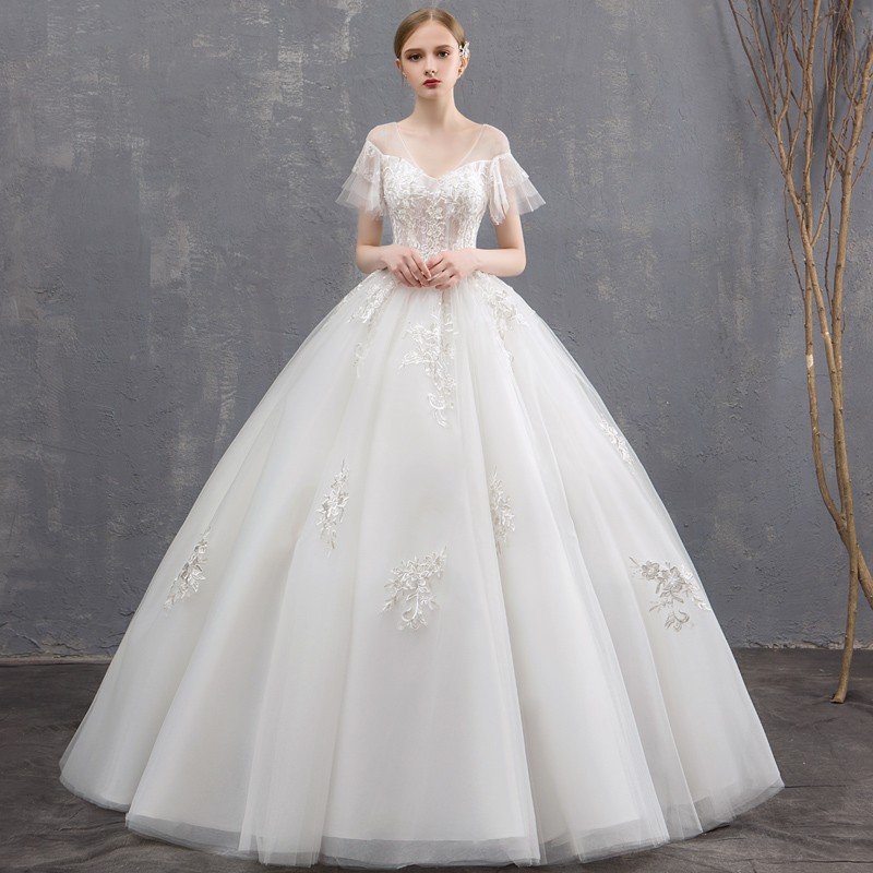 ウェディングドレス 白 オフホワイト レース 結婚式 花嫁 プリンセスラインドレス ロングドレス ブライダル 二次会ドレス パーティードレス 披露宴 イブニングドレス 大きいサイズ 前撮り 海外挙式 エレガント ボリューム プリンセスウェディングドレス 上品 セミオーダー