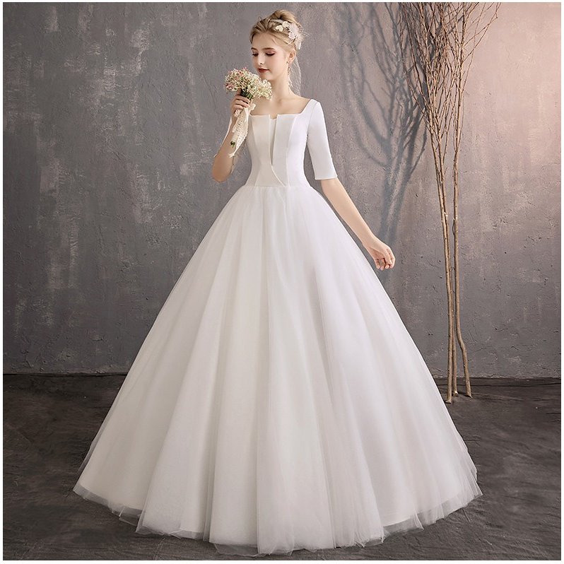 ウェディングドレス 花嫁 ウエディングドレス 白 オフホワイト ブライダル wedding dress 結婚式 プリンセスラインドレス シースルーレース 二次会ドレス パーティード 前撮り 海外挙式 エレガント ボリューム プリンセスラインウェディングドレス 上品 セミオーダー