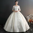 ウェディングドレス 白 オフホワイト レース 結婚式 花嫁 シンプル ロングドレス 袖あり ブライダル 二次会ドレス パーティードレス 披露宴 プリンセスドレス プリンセスラインドレス 大きいサイズ 前撮り 海外挙式 エレガント プリンセスウェディングドレス セミオーダー(4)