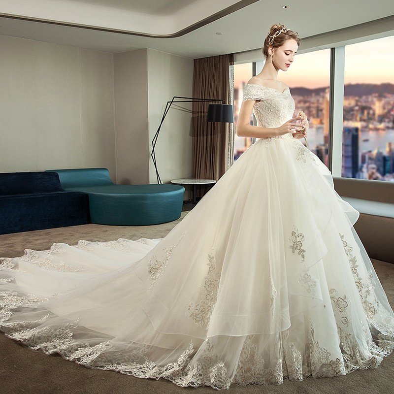 ウェディングドレス 白 オフホワイト 袖あり レース 結婚式 花嫁 ロングドレス ブライダル 二次会ドレス パーティードレス 披露宴 プリンセスドレス プリンセスラインドレス 大きいサイズ 前撮り 海外挙式 エレガント プリンセスウェディングドレス 上品 セミオーダー