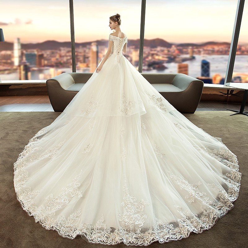 ウェディングドレス 白 オフホワイト 袖あり レース 結婚式 花嫁 ロングドレス ブライダル 二次会ドレス パーティードレス 披露宴 プリンセスドレス プリンセスラインドレス 大きいサイズ 前撮り 海外挙式 エレガント プリンセスウェディングドレス 上品 セミオーダー