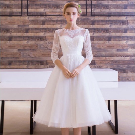 ウエディングミニドレス 白 安い 上品 レース 袖あり 結婚式 ワンピース 発表会 演奏会 披露宴 ミニドレス パーティードレス 二次会 ウエディングドレス 花嫁