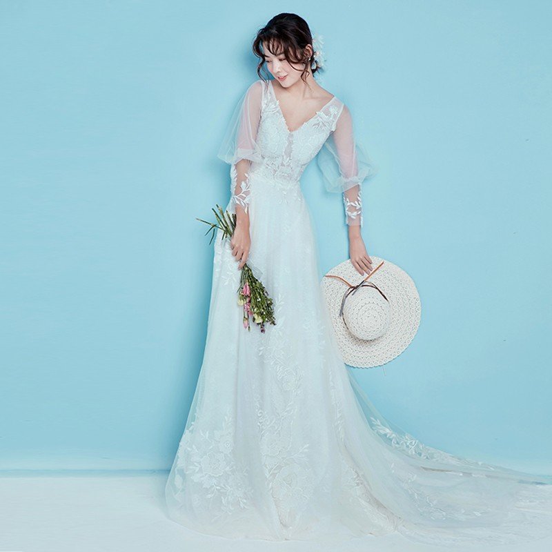 ウエディングドレス ウェディングドレス Aラインドレス 長袖 ロング 白 オフホワイト ピース 花嫁 結婚式 二次会ドレス パーティードレス ウェディングドレス 演奏会 フォーマルドレス wedding dress 前撮り 海外挙式 エレガント クラシック 上品 シンプル セミオーダー