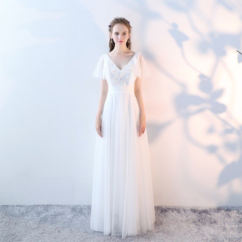 ウエディングドレス ウェディングドレス Aラインドレス ウェディングドレス 花嫁 結婚式 白 オフホワイト 袖あり 上品 パーティードレス 二次会ドレス ブライダルドレス ロングドレス イブニングドレス 前撮り 海外挙式 エレガント クラシック 上品 シンプル セミオーダー