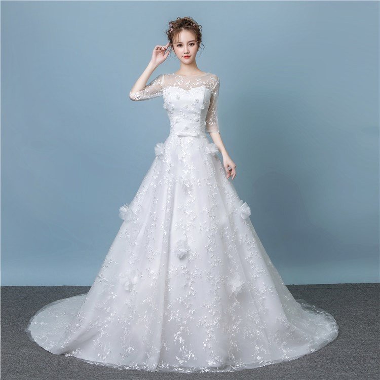 ウエディングドレス ウェディングドレス 白 オフホワイト ロングドレス 袖あり 結婚式 花嫁 ブライダルドレス Aラインドレス 二次会ドレス パーティードレス 演奏会 フォーマルドレス 前撮り 海外挙式 エレガント クラシック 上品 清楚 ナチュラル セミオーダー可能