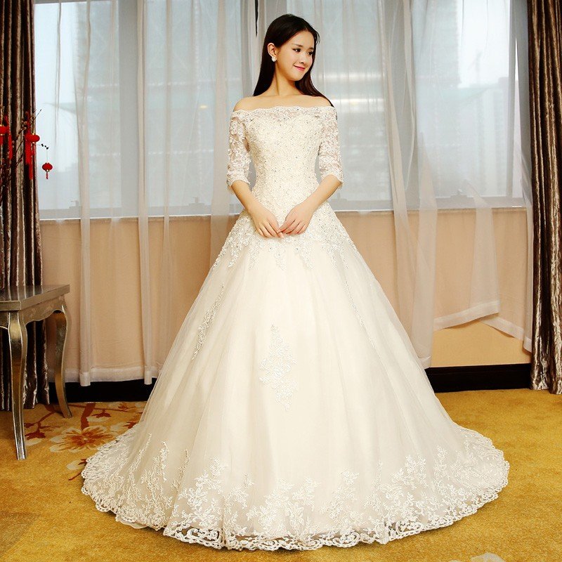 ウエディングドレス ウェディングドレス Aラインドレス 白 オフホワイト 袖あり 上品 ウェディングドレス 花嫁 結婚式 パーティードレス 二次会ドレス ブライダルドレス ロングドレス イブニングドレス 前撮り 海外挙式 エレガント クラシック 上品 シンプル セミオーダー