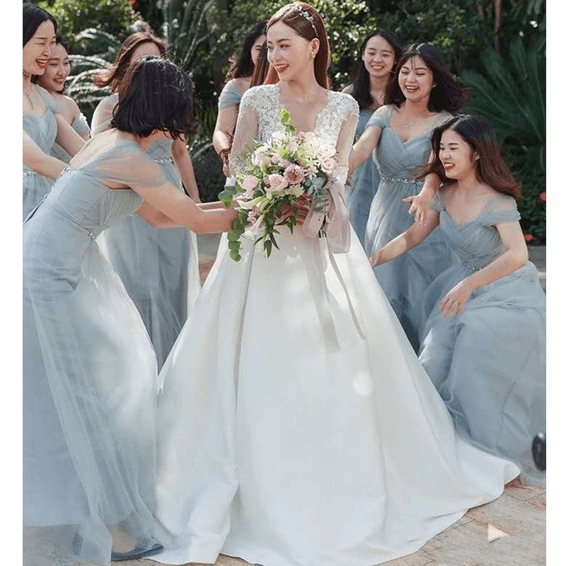 ウエディングドレス ウェディングドレス 白 オフホワイト ウェディングドレス ロングドレス 結婚式 花嫁 ブライダルドレス Aラインドレス 二次会ドレス パーティードレス 演奏会 フォーマルドレス 袖あり 前撮り 海外挙式 エレガント クラシック 上品 シンプル セミオーダー