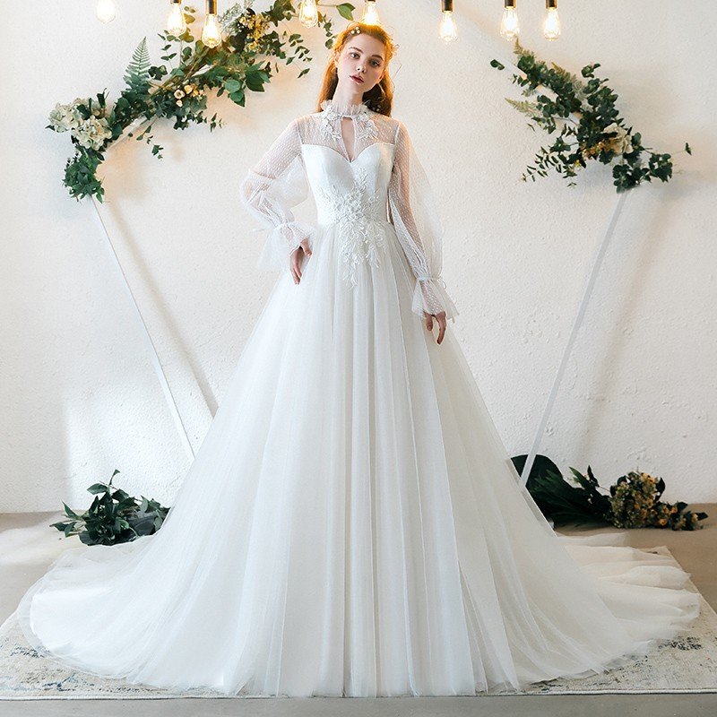 ウエディングドレス ウェディングドレス Aラインドレス 白 オフホワイト レース ウェディングドレス 花嫁 結婚式 袖あり パーティードレス 二次会ドレス ブライダルドレス ロングドレス エレガント レトロ 前撮り 海外挙式 エレガント クラシック 上品 シンプル セミオーダー