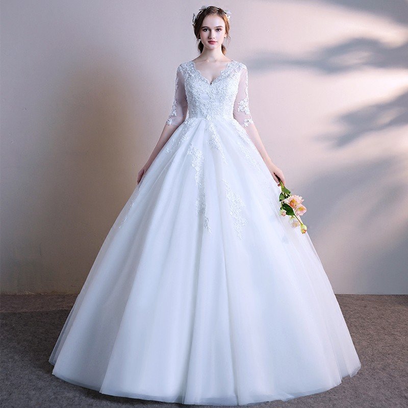 ウェディングドレス エンパイア 白 オフホワイト 五分袖 結婚式 花嫁 ウエディングドレス ロングドレス 二次会ドレス 披露宴 wedding dress マタニティドレス マタニティードレス 妊娠中ドレス 妊産婦ドレス 妊婦ドレス オーダーメイド サイズオーダー ハイウエスト 前撮り