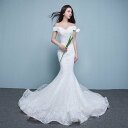 ウエディングドレス aライン 白 オフホワイト レース 花嫁 結婚式 オフショルダー レース 二次会ドレス パーティードレス ブライダル ロングドレス イブニングドレス 前撮り 後撮り 披露宴 旅行 海外 前撮り 海外挙式 エレガント 小さいサイズ セクシー オーダーメイド可能