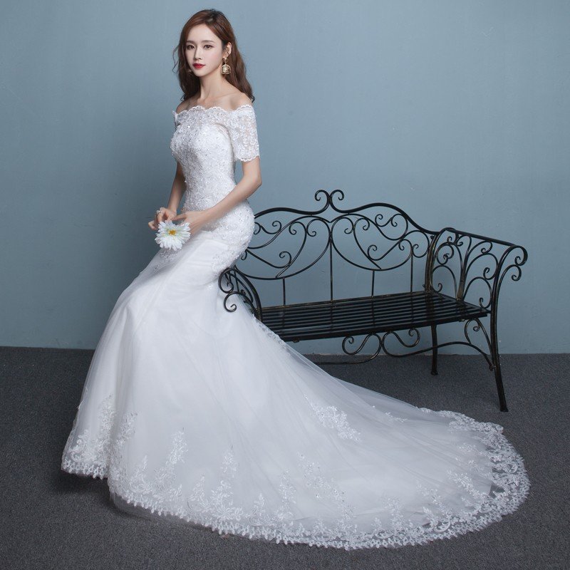 ウエディングドレス マーメイドドレス マーメイドラインドレス 白 オフホワイト 二次会ドレス ブライダル 半袖 花嫁 オフショルダー 結婚式 ロングドレス セクシー wedding dress 前撮り 海外挙式 エレガント 細身 小さいサイズ セクシー オーダーメイド可能