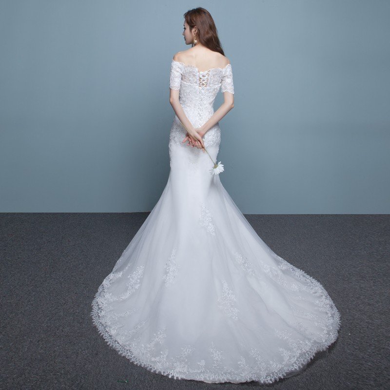 ウエディングドレス マーメイドドレス マーメイドラインドレス 白 オフホワイト 二次会ドレス ブライダル 半袖 花嫁 オフショルダー 結婚式 ロングドレス セクシー wedding dress 前撮り 海外挙式 エレガント 細身 小さいサイズ セクシー オーダーメイド可能