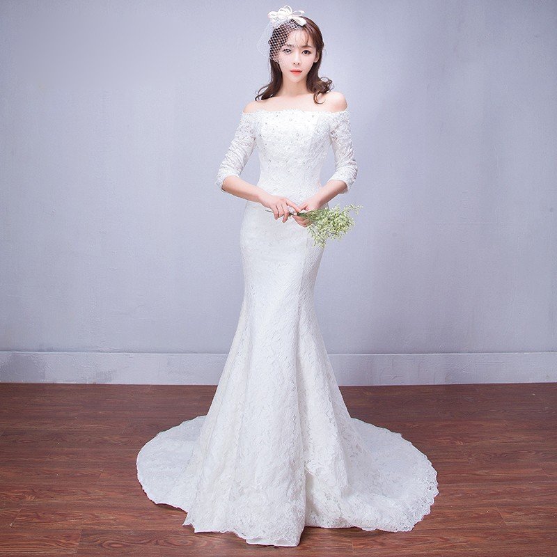 ウエディングドレス 上品 マーメイドドレス マーメイドラインドレス 七分袖 花嫁 結婚式 白 オフホワイト ロングドレス 二次会ドレス パーティードレス 披露宴 イブニングドレス 大きいサイズ 前撮り 海外挙式 エレガント 細身 小さいサイズ セクシー オーダーメイド可能