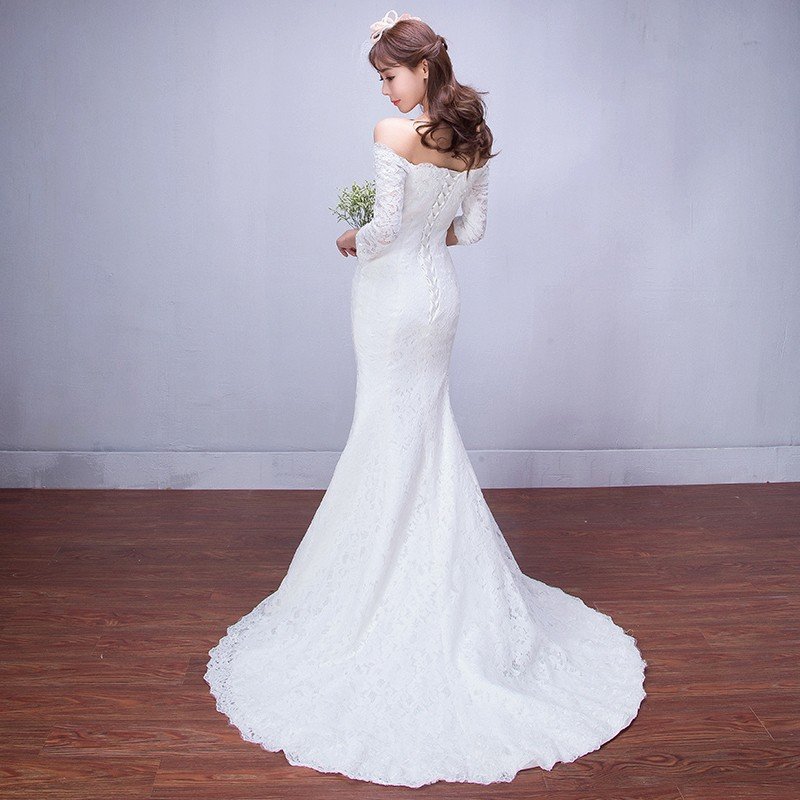 ウエディングドレス 上品 マーメイドドレス マーメイドラインドレス 七分袖 花嫁 結婚式 白 オフホワイト ロングドレス 二次会ドレス パーティードレス 披露宴 イブニングドレス 大きいサイズ 前撮り 海外挙式 エレガント 細身 小さいサイズ セクシー オーダーメイド可能