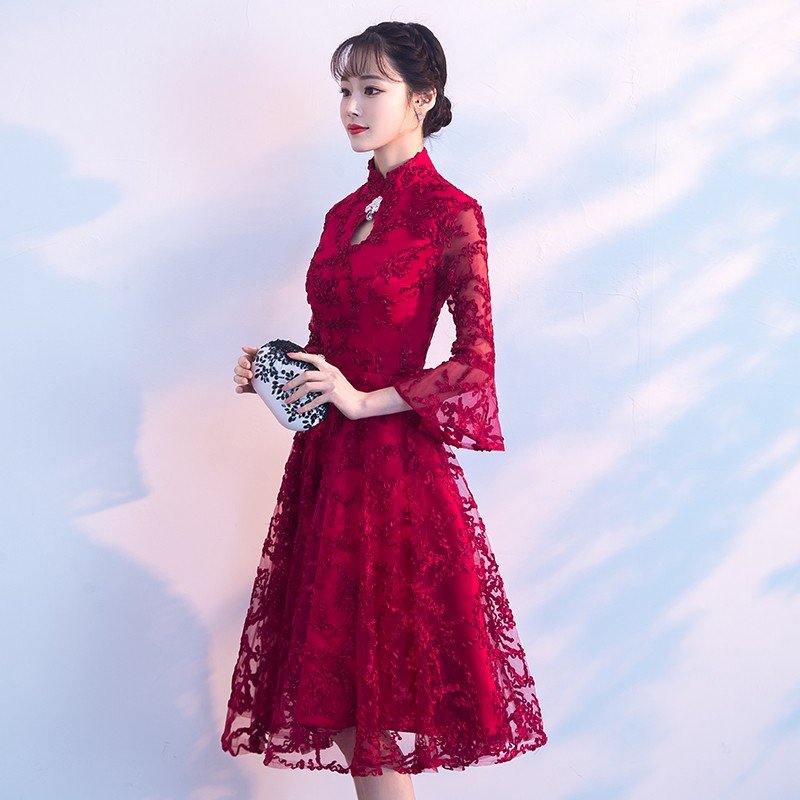 ウェディングドレス ウエディングドレス カラードレス ミニドレス 長袖 ロングスリーブ 安い フォーマル 演奏会 赤 パーティードレス 花嫁 結婚式 イブニングドレス 披露宴 カクテルドレス 発表会 二次会ドレス お呼ばれドレス コンサート 前撮り 後撮り ブライダル 袖あり