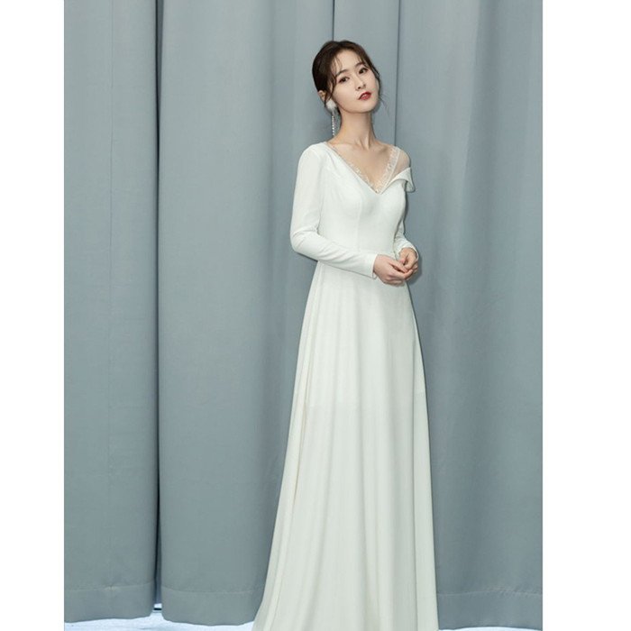 ミートスウィートの【P5倍★BLACK FRIDAY限定】ウエディングドレス ウェディングドレス 長袖 ロングスリーブ Aラインドレス ウェティグドレス ロングドレス 結婚式 二次会ドレス 海外挙式 花嫁 大きいサイズ 発表会ドレス おしゃれ 前撮り 披露宴 後撮り 袖あり 袖付き フォトウェディング｜アングル2