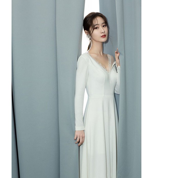 ミートスウィートの【P5倍★BLACK FRIDAY限定】ウエディングドレス ウェディングドレス 長袖 ロングスリーブ Aラインドレス ウェティグドレス ロングドレス 結婚式 二次会ドレス 海外挙式 花嫁 大きいサイズ 発表会ドレス おしゃれ 前撮り 披露宴 後撮り 袖あり 袖付き フォトウェディング｜アングル3