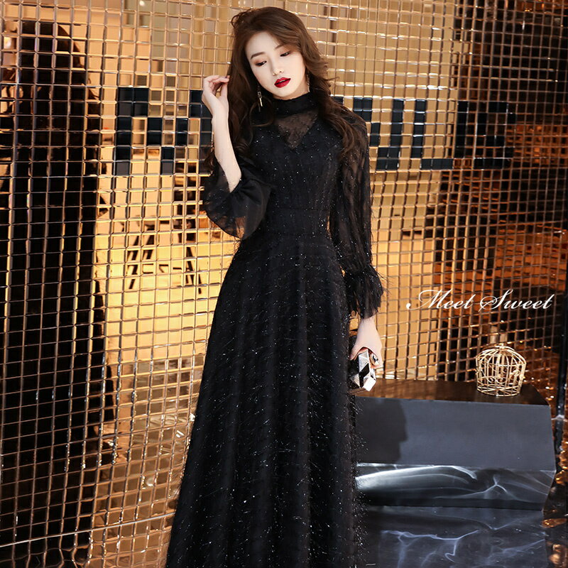 カラードレス ロングドレス ブラック 黒 長袖 ハイネック パーティードレス イブニングドレス フォーマルドレス 結婚式 二次会 披露宴 演奏会 発表会 ファスナー カクテルドレス 花嫁 前撮り ブライダル ステージドレス 大きいサイズ 大人 30代 40代 50代 おしゃれ